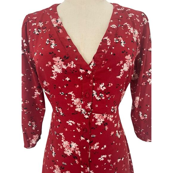 abercrombie fitch Babydoll Dress Sz M Red 90s Inspired Empire Waist Boho Mini - Picture 2 of 5